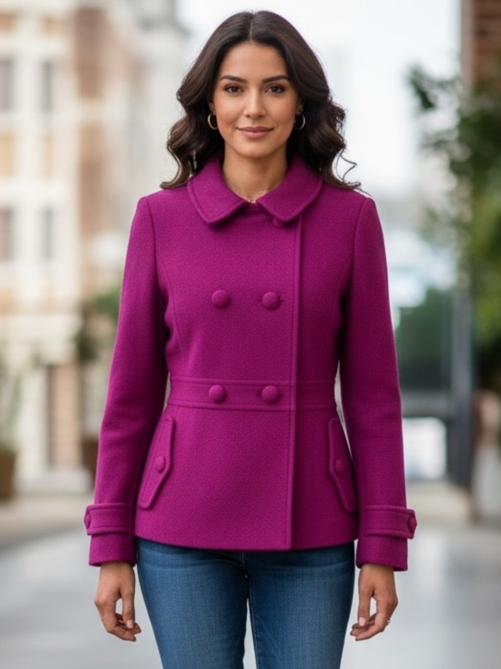 Talbots Wool Blend Peacoat Jacket Magenta Purple Peter Pan Collar Mod Retro 10p